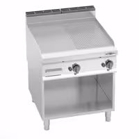 Plinski roštilj - 20,0 kW - Kombinirana (glatka/rebrasta) - površina pečenja: 796x667 mm - na otvorenom ormariću - satinirana (Scotch-Brite) završna obrada