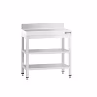 طاولة عمل ستانلس ستيل PREMIUM - 600x600mm - مع رف سفلي & حاجز خلفي & رف وسطي & تدعيم