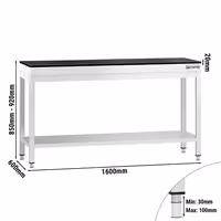 Rozsdamentes acél munkaasztal PREMIUM - 1600x600 mm - alsó polccal - gránit munkalappal