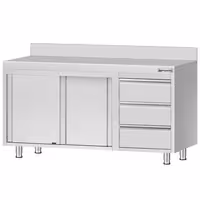 خزانة قاعدية ستانلس ستيل KOPENHAGEN ECO - 1400x700mm - مع أبواب منزلقة ووحدة أدراج 3 يمين و مع حاجز خلفي