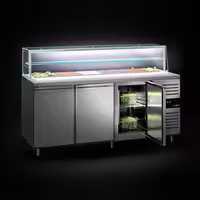 Pult za pripremu salate PREMIUM - 2020 mm - 3 vrata - s ravnom staklenom nadogradnjom za 5x GN 1/1 & 1x GN 2/4 i 1 polica
