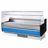 Serve Over Counter - 1935mm - front and sides glass, rear open - capacity 213 litres - front panel light blue