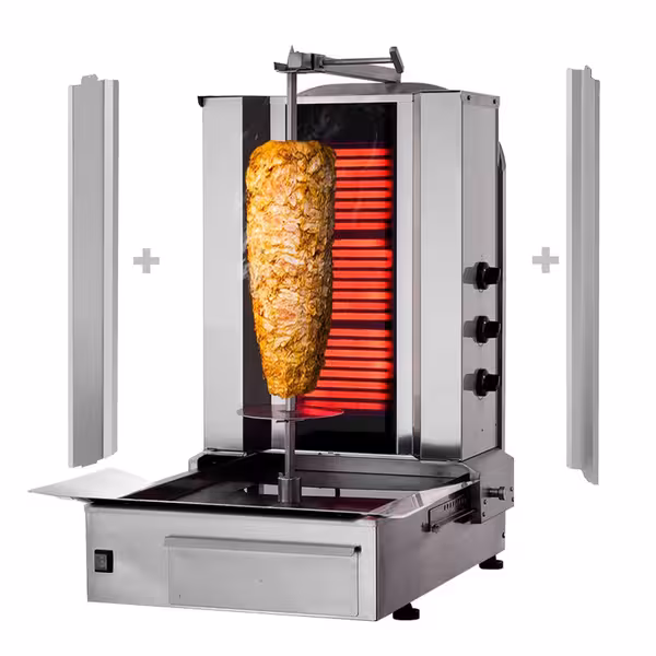 Electric Doner Kebab Grill (Shawarma/Gyros) - 3 Burner - up to 40kg - 5.40kW - Countertop - incl. 2 double doors & 1 skewer