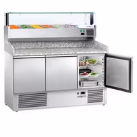Table réfrigérée à pizza ECO - 1400 x 700 mm - avec 3 portes - incl. vitrine réfrigérée - 6 x GN 1/4