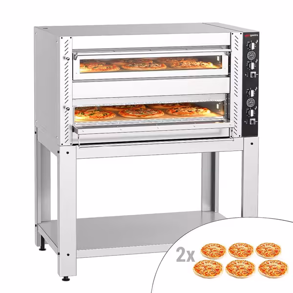 Electric Deck Pizza Oven - Twin Deck - Refractory Stone Deck - 6+6 x Ø 30cm (12") - 230V 3 Phase - Mechanical Controls - up to 450°C - incl. Base frame
