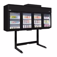 Commercial dual‑temperature multideck display - 2500mm - 650L - with 4 double‑glazed hinged glass doors & 6 shelves - Black