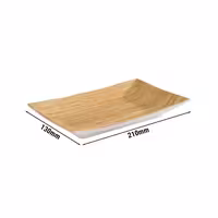 (6 pcs) Serving Tray - BAMBOO - Melamine - 210x130mm - Height: 30mm - Beige/White