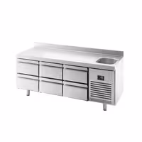 Mostrador refrigerado PREMIUM PLUS - 1960x600mm - de trabajo - con fregadero - 6 cajones (bloque 6x1/2) - encimera con alzamiento
