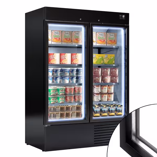 Upright Display Freezer - 1310L - with 2 glass sliding doors - Black
