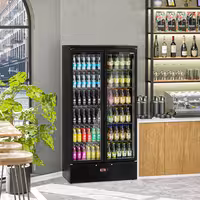 Commercial Beverage Display Fridge - 920mm - 466 Litres - stainless steel interior - with 2 hinged glass doors - digital controller with temperature display - Black - Temperature range 2 to 8 °C