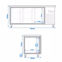 Rashladni pult - 1865x700 mm - 474 l - Ventilirano hlađenje - s ostakljenom frontom - straga 3 vrata