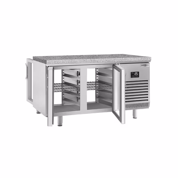 Aukstuma galds PREMIUM PLUS - 1618x800 mm - 400 l - ar caurstaigāšanu - ar 4 stikla durvīm - granīta darba virsma