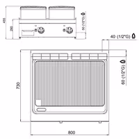 Plancha a gas Fry top - 13,8 kW - Mixto liso/ranurado - Superficie de cocción: 800x730mm