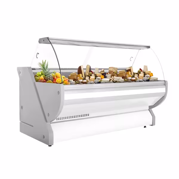 Chladicí/masný pult - 2500 mm - Bílý - Se světlem a osvětleným předním panelem