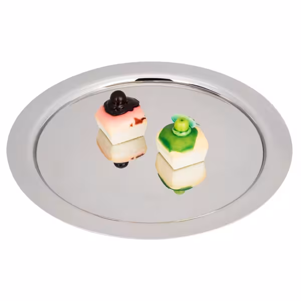 (4 pcs) Serving Tray - Stainless Steel - Ø390mm - polished - with clear dome