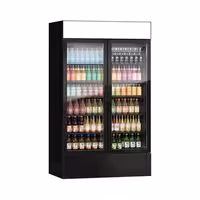 Commercial Beverage Display Fridge with Illuminated Canopy - 1200mm - 1048 Litres - with 2 hinged glass doors - LED lighting - Black - Temperature range 1 to 10 °C
