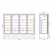Commercial multideck display fridge - 2520mm - 1900L - with 4 hinged glass doors & 5 shelves - Black