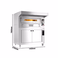 Gas Deck Pizza Oven - Single Deck - Refractory Stone Deck - 9 x Ø 33cm (13") - 230V Single Phase - Mechanical Controls - up to 370°C - incl. Stainless steel hood & Proofing cabinet