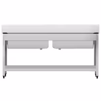 Grovdiskbänk i rostfritt stål ECO - 1600x700 mm - med underhylla - 2 hoar - extra djup ho - med stänkskydd