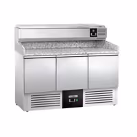 Commercial Pizza Prep Counter - Granite Top PREMIUM - 1400x700mm - with 3 doors - incl. refrigerated topping unit - 6x GN 1/4