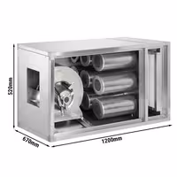 Système de purification d’air extrait avec moteur – 2 000 m³/h – taux de séparation 70 % – avec préfiltre et filtre à charbon actif