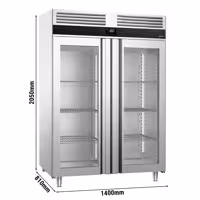 Szafa mroźnicza PREMIUM – stal nierdzewna – GN 2/1 – 1400 L – z 2 drzwiami szklanymi