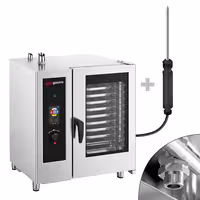 Commercial Electric Combi Oven - Touchscreen Controls - 10x GN 1/1 - incl. Automatic washing system, Core temperature probe, Boiler-based steam generator & Rack trolley