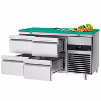 Rashladni pult PREMIUM - 1400x700 mm - 281 l - Boja Zelena - s 4 ladica - uklj. Ploča za rezanje Zelena - Ventilirano hlađenje