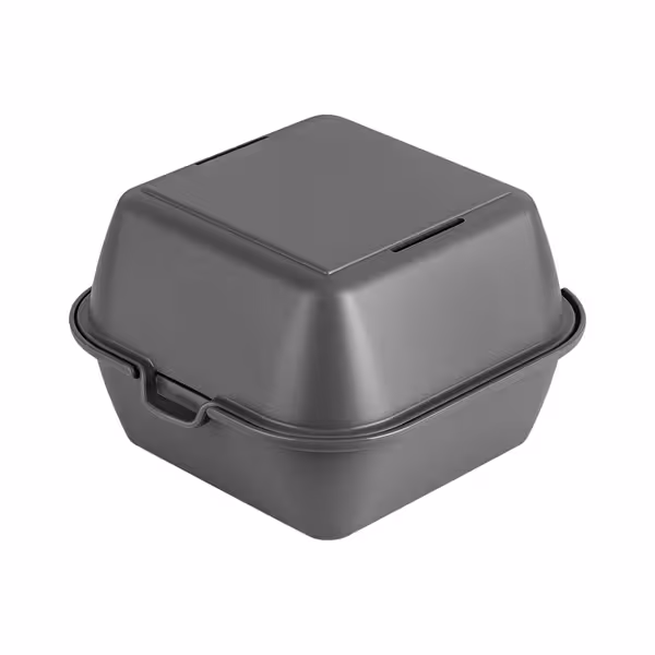 (12 tk) Burgerikarp - korduvkasutatav - 155x155x126 mm - klapiga - virnastatav - nõudepesumasinas pestav - auruavaga kaas - hall
