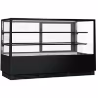 Commercial cake display fridge - 782L - 2000mm - Double glazing - square - with 2 glass shelves - rear sliding doors - for patisserie - Black
