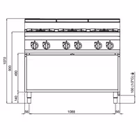 Plinski štednjak - Linija 700 - 6 plamenika - samostojeći - otvoreni ormarić - 1200x714x1070 mm - 33,5 kW