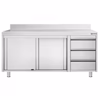 خزانة قاعدية ستانلس ستيل PREMIUM - 1800x700mm - أبواب منزلقة - مع حاجز خلفي