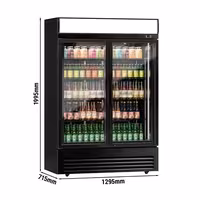 Commercial Beverage Display Fridge - 1295mm - 880 Litres - with 2 hinged glass doors - LED lighting - digital controller with temperature display - Black - Temperature range 2 to 8 °C