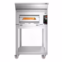 Gas Deck Pizza Oven - Single Deck - Refractory Stone Deck - 4 x Ø 34cm (13.4") - 230V Single Phase - Mechanical Controls - up to 450°C - incl. Stainless steel hood, Base frame & Wheels set