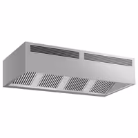 Campana central profesional con inducción de aire - 2500mm - sin motor - con filtros de lamas - LED - bandeja recogegrasas