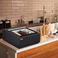 Countertop Ice Cream Display Freezer - 670mm - Static cooling - for 3 x 5 litres Napoli pans - Black - hinged glass lid