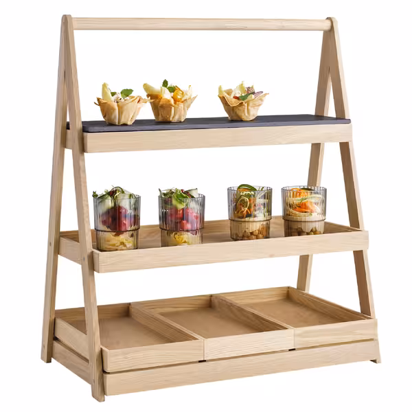 Açık Büfe Teşhir Standı - VALO - köşeli - Eiken ağacı - Kahverengi - 555x325x640mm - 3 kat ile - GN 1/1 & GN 2/4 ile uyumlu