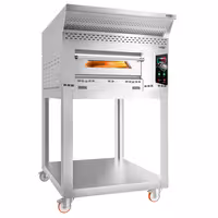 Gas Deck Pizza Oven - Single Deck - Refractory Stone Deck - 6 x Ø 34cm (13.4") - 230V Single Phase - Mechanical Controls - up to 450°C - incl. Stainless steel hood, Base frame & Wheels set