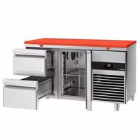 Rashladni pult PREMIUM - 1400x700 mm - Boja Crvena - s 1 vrata - s 2 ladica - Ventilirano hlađenje - uklj. Ploča za rezanje Crvena