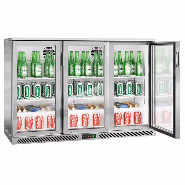 Barski hladnjak - 1350 mm - 300 l - s 3 staklena vrata - inox