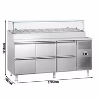 ECO pripremni stol – 1795 mm – 6 ladica – s staklenom plohom – za 9 x GN 1/3