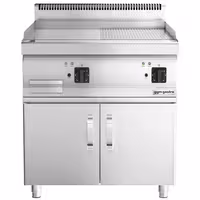 Chapa elétrica profissional - 9,0 kW - Mista (lisa/ranhurada) - Superfície de cozedura: 595x500mm - incl. armário inferior com 2 portas
