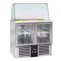 Pult za pripremu salate PREMIUM - 900 mm - 2 staklena vrata - s visokom staklenom nadogradnjom za 2x GN 1/1 & 3x GN 1/6