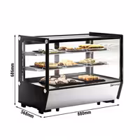 Countertop refrigerated display case - 160L - 880mm - Double glazing - square - with 2 shelves - rear sliding glass doors