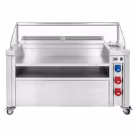 Mobilní varná stanice - 1600x850 mm - výška: 1170 mm - vč. fritézy, smažicí desky a Bain Marie