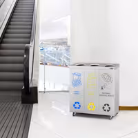 Ecoponto - Módulo de encastre - 3 compartimentos de 25L cada - 755x725x255mm - com rodas - 2 rodas com travão, autocolantes de reciclagem incluídos - Aço inoxidável