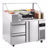Mesa de preparação refrigerada - 1210x700mm - com 1 porta & 2 gavetas - para 9x GN 1/6 - incl. Crepeira & distribuidor de massa & espátula de madeira