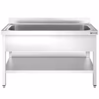 Grovdiskbänk i rostfritt stål PREMIUM - 1600x700 mm - med underhylla - 1 ho mitten - extra djup ho - med stänkskydd