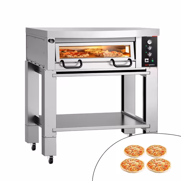 Electric Deck Pizza Oven Power   - Single Deck - Refractory Stone Deck - 4 x Ø 34cm (13") - Mechanical Controls - up to 450°C - incl. Hood & Base frame