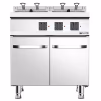 Fritadeira elétrica dupla - 18+18L - 28,0kW - com torneira de drenagem - incl. estrutura - incl. módulo inferior com 2 portas